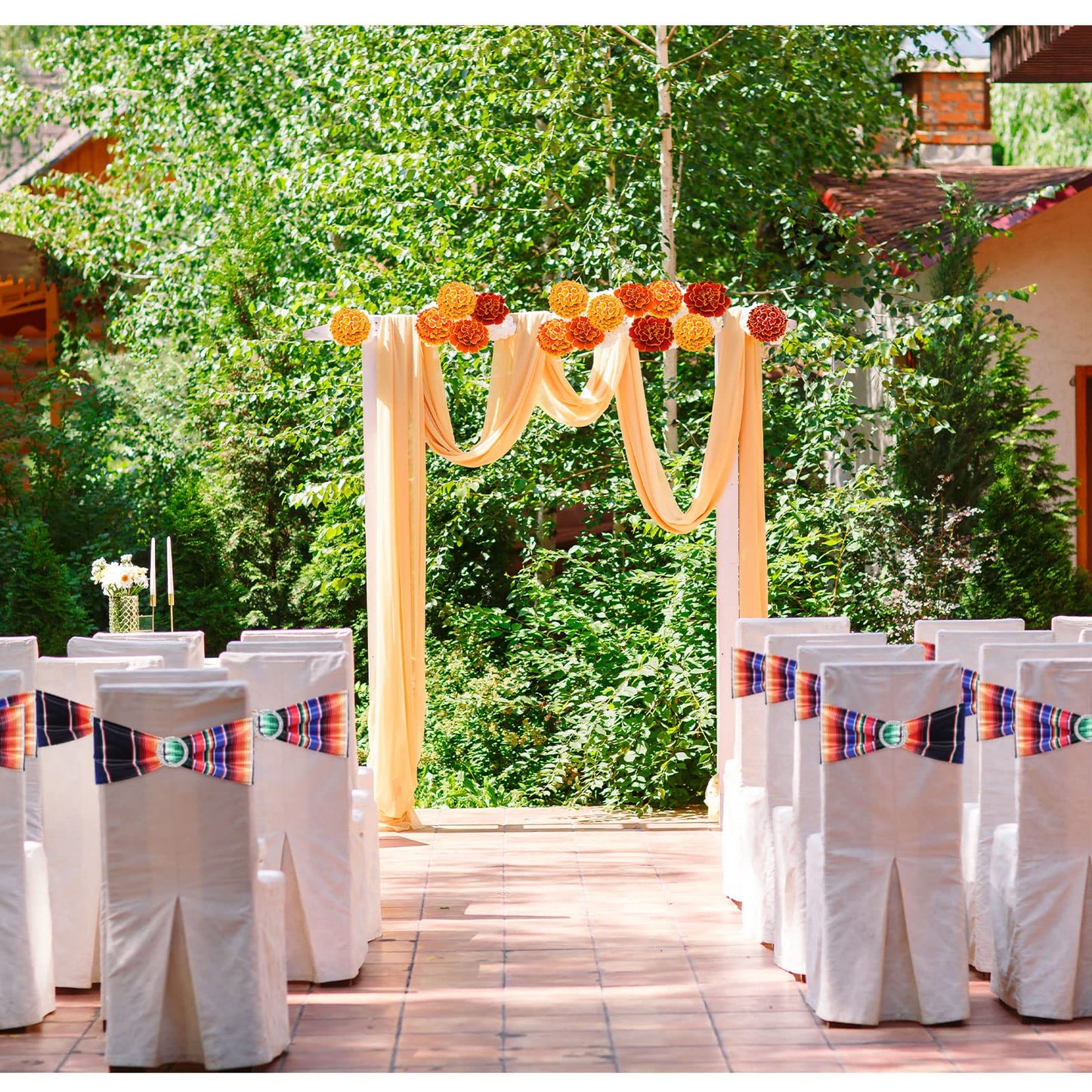 Newwiee 48 Pieces Mexican Theme Stretch Chair Sashes Dining Spandex Chair Sashes Bands with Buckle for Wedding Event Fiesta Party Favor Ceremony Reception Banquet Mardi Gras Decoration (Retro)