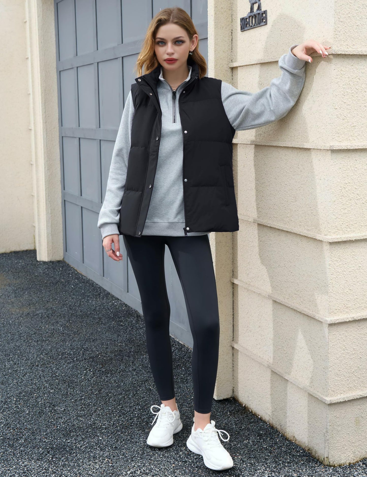 YUCOLEN Womens Black Puffer Down Vest Warm Lightweight Winter Crop Trendy Puffy Vest M