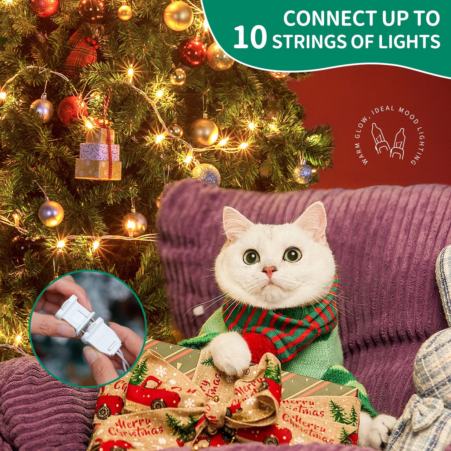 HEYFUNi Clear Christmas Lights Set,50 Count 13Feet Incandescent Bulb Mini String Lights for Christmas Tree Holiday Garland Party Weeding Xma Home Indoor&Outdoor Decorations,White Wire