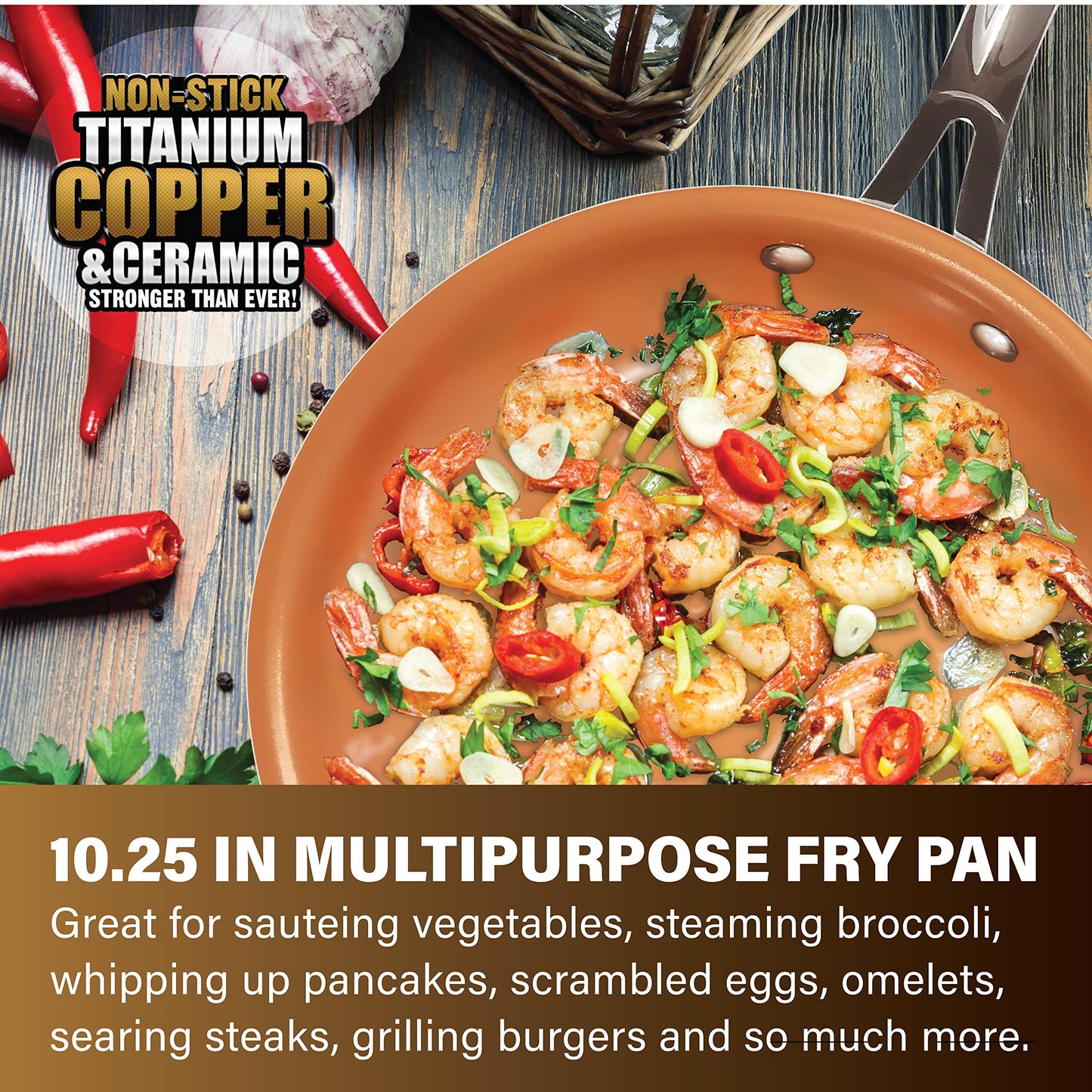 Gotham Steel 10-Piece Kitchen Set with Non-Stick Ti-Cerama Coating by Chef Daniel Green - Includes Skillets, Fry Pans, Stock Pots and Steamer Insert – Copper