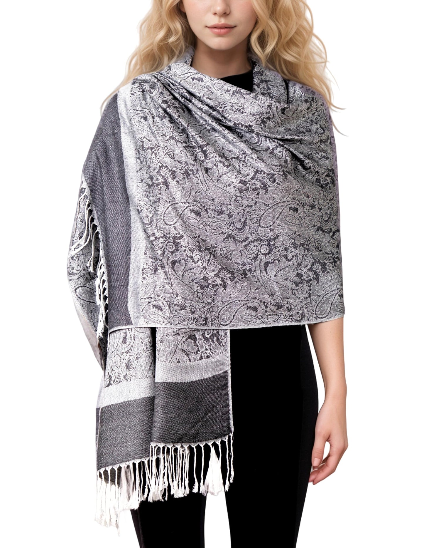 Achillea Two Tone Vintage Paisley Pashmina Scarf, Shawls and Wraps for Dresses, Lightweight Scarf for All Season