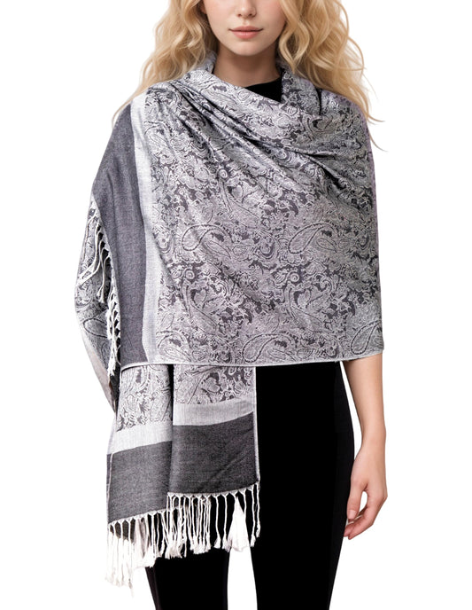 Achillea Two Tone Vintage Paisley Pashmina Scarf, Shawls and Wraps for Dresses, Lightweight Scarf for All Season