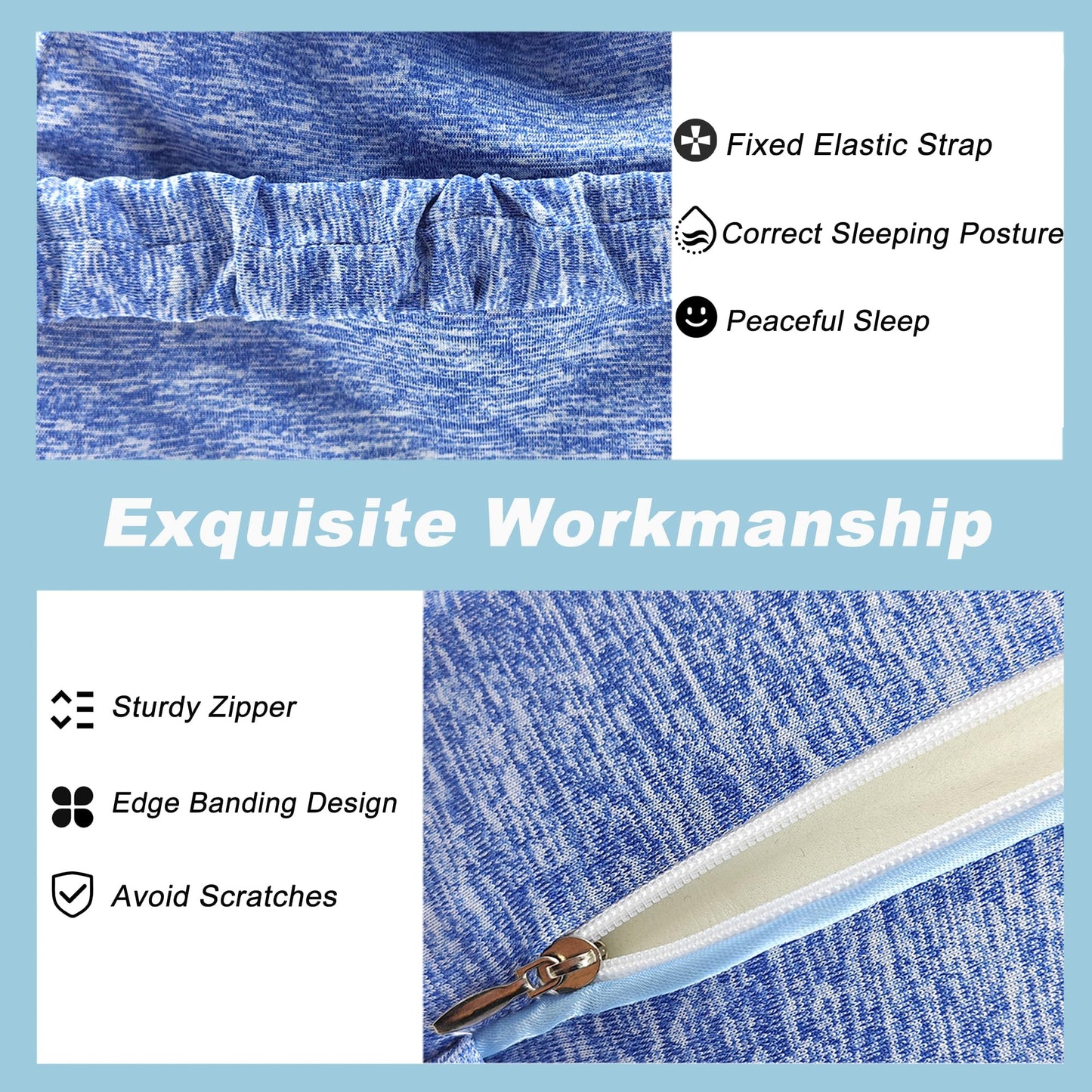 LeoTube Knee Pillow Cover with Elastic Strap for Contour Legacy Leg & Knee Foam Support Pillow, Compatible with Knee Pillow for Side Sleepers-Cover ONLY(Blue)