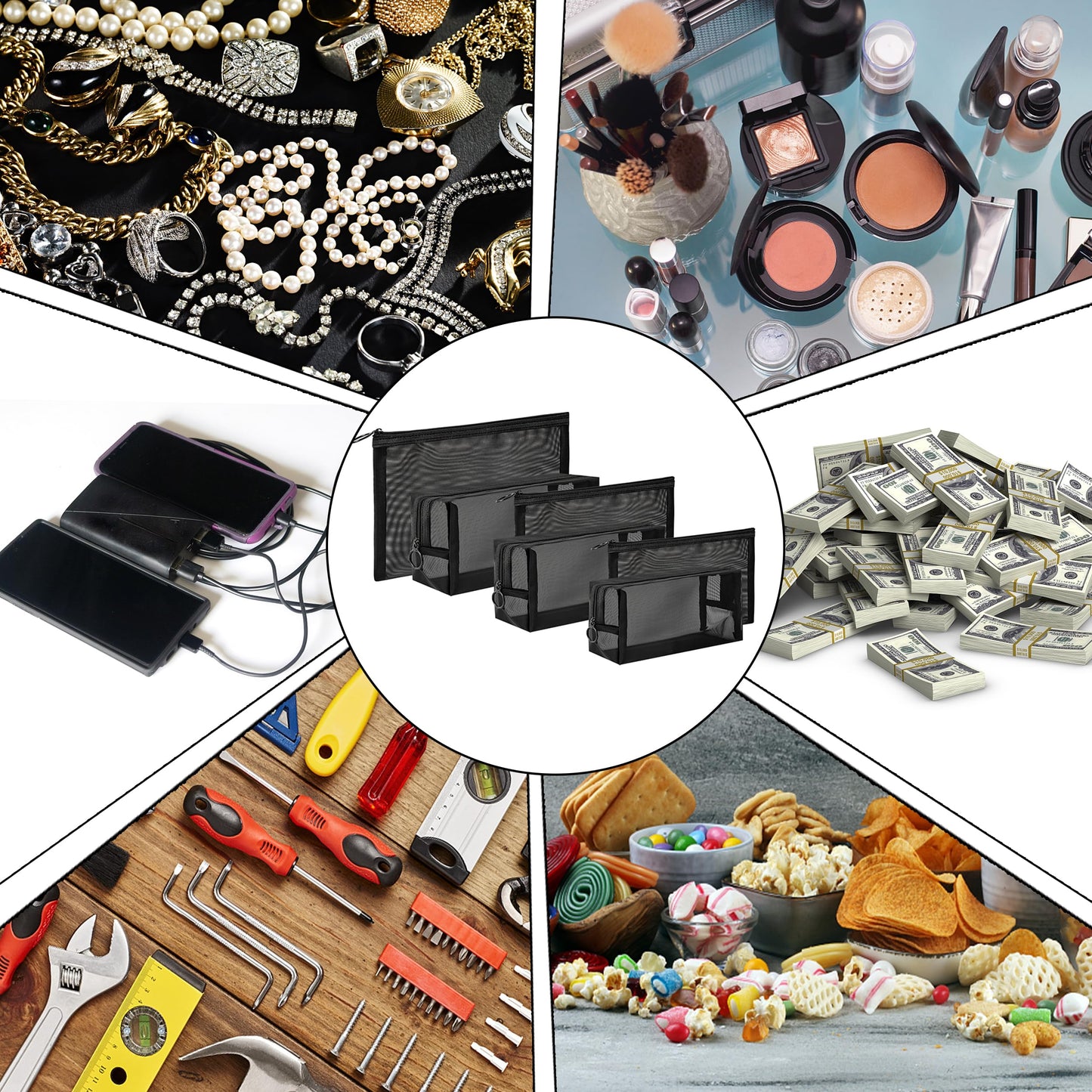 Unoutur pouch,Mesh Cosmetic Bag Portable Makeup Pouch Travel Toiletry Bag for Makeup Organizer Home Office Travel Accessories,6 Pieces Mesh Makeu