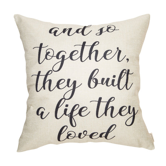Fahrendom and So Together They Built a Life They Loved Farmhouse Décor Family Decoration Sign Cotton Linen Home Decorative Throw Pillow Case Cushion Cover with Words for Sofa Couch, 18 x 18 in