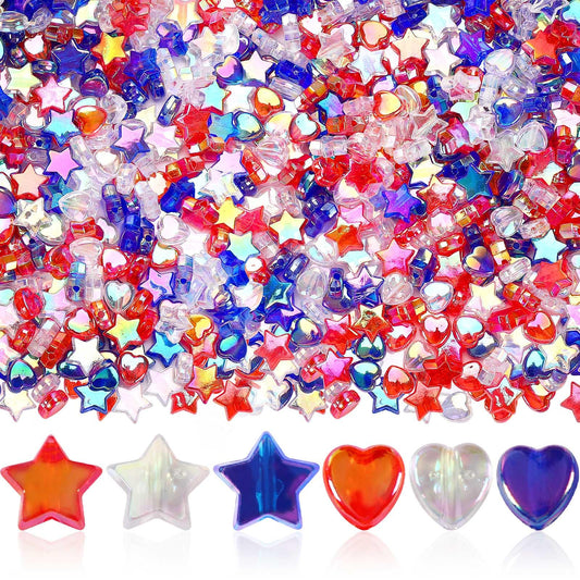 UPINS 900Pcs Acrylic Star DIY Beads, 12 Mixed AB Colors Beads for Jewelry Making Crafts Independent Day Acrylic Beads Necklace Friendship Bracelets Craft DIY Supplies, Small