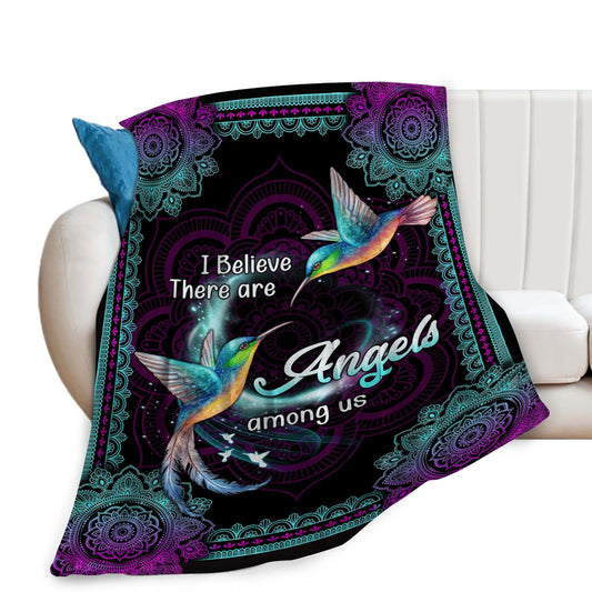 Hummingbird Blanket Heaven Hummingbird Throw Blanket I Believe Inspirational Blanket Gifts for Girls Boys Winter Bedding Super Warm Soft Plush Fleece Flannel Blanket for Kids Adults Men Women 50"X40"