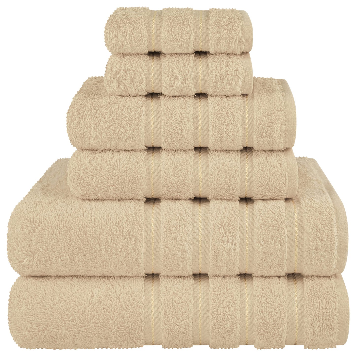 American Soft Linen Luxury 6 Piece Towel Set, 2 Bath Towels 2 Hand Towel 2 Washcloths, 600 GSM 100% Cotton Turkish Towels for Bathroom, Beige Towel Sets