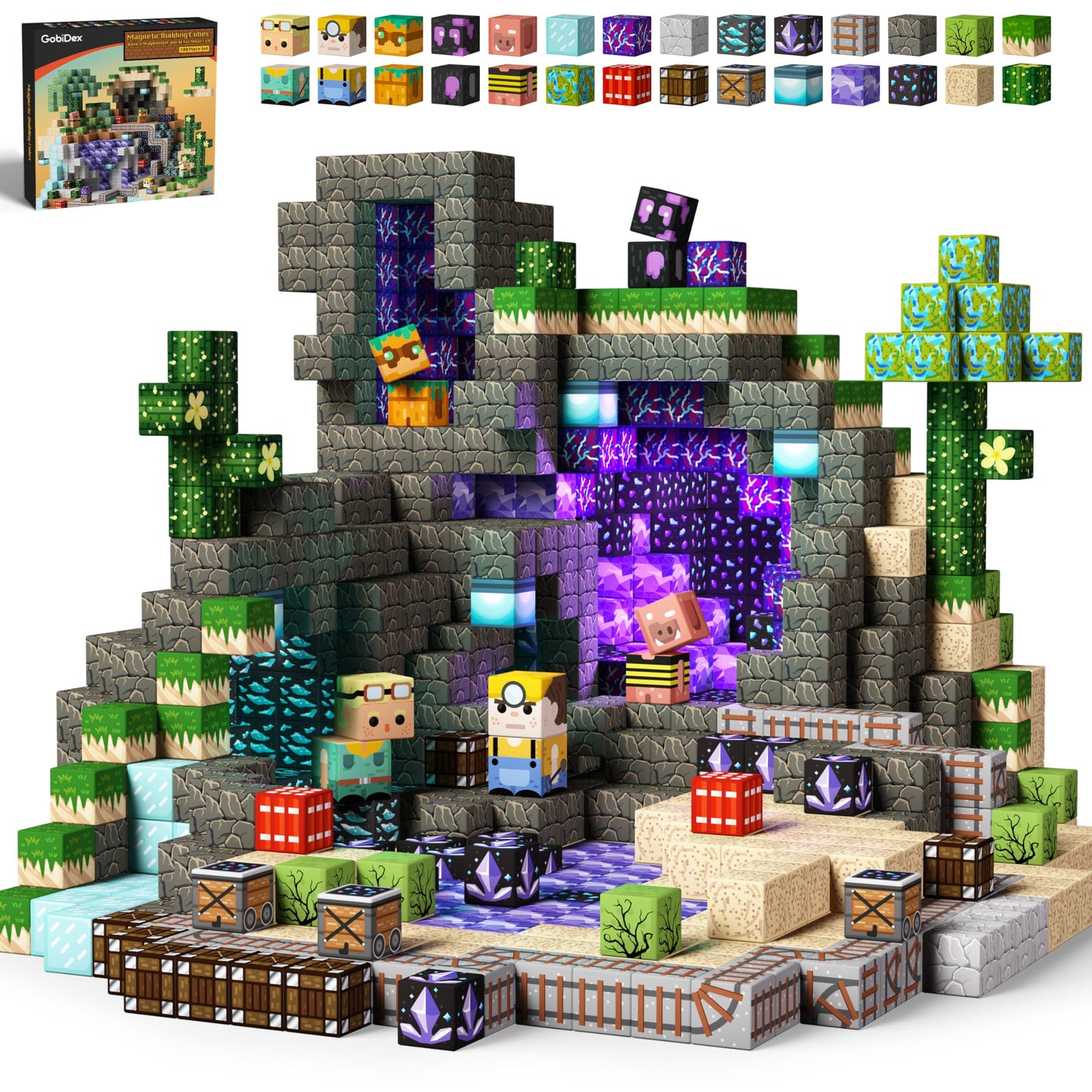 GobiDex 100PCS Magnetic Building Blocks Game-Based Build Magwonder World with Magnet Construction Toys STEM Sensory Gift for Boys Girls Birthday