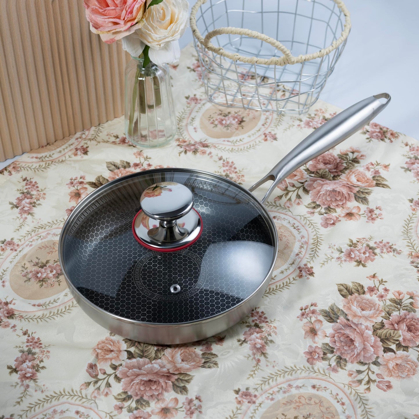 Yikinip 8-inch stainless steel frying pan with lid, hybrid non-stick skillet for induction, small fry pan induction compatible, non-toxic chef's pan, pfoa-free cookware