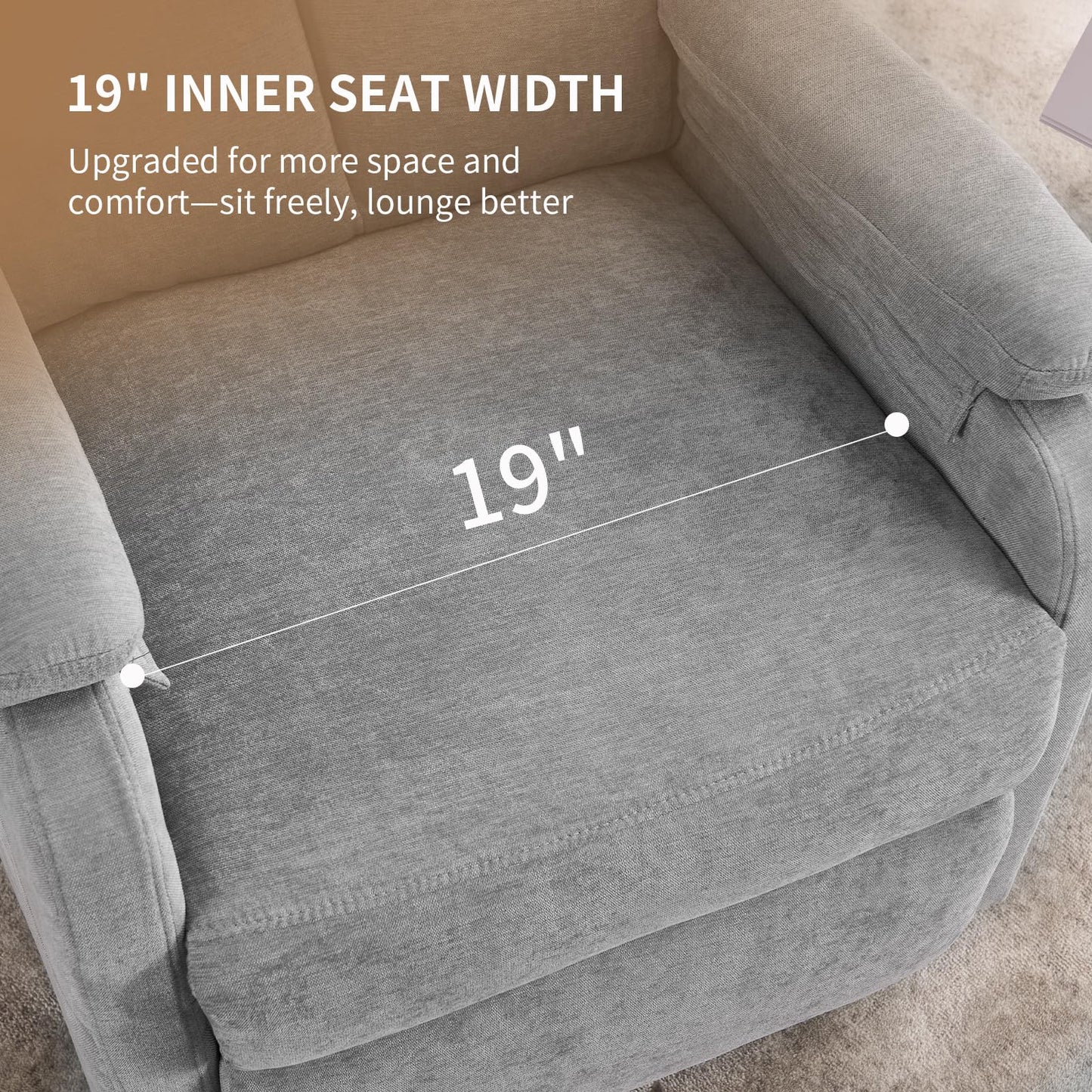 Zuacs Recliner Chair,Swivel Rocking Chair Nursery,Small Rocker Recliner for Small Spaces, Glider Recliner Nursery Chair for Adults with Side Pockets for Living Room, RV, Upholstered Fabric Grey