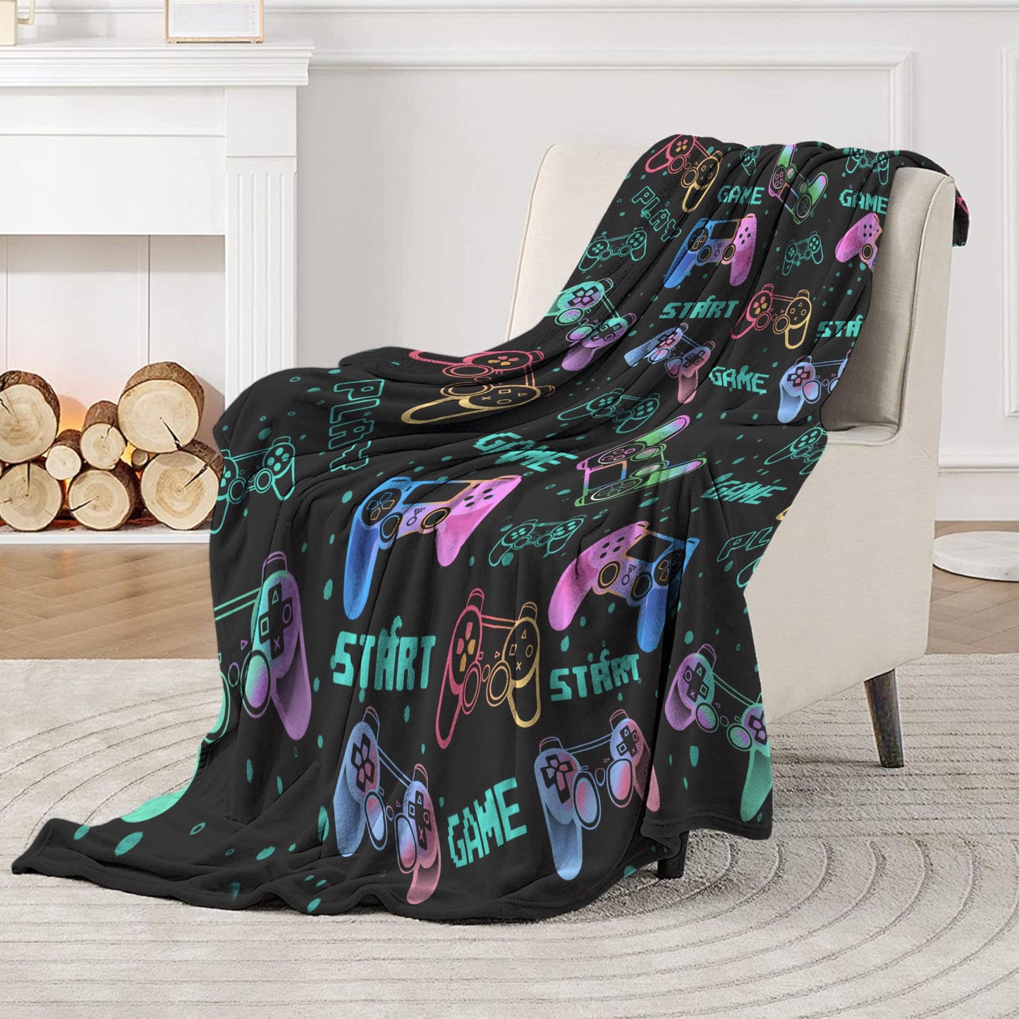 Uyivugmo Gaming Cloud-Like Flannel Blanket for Teens All-Season Throw Blanket for Boys Girls Versatile Geometric Grip Design Easy Care