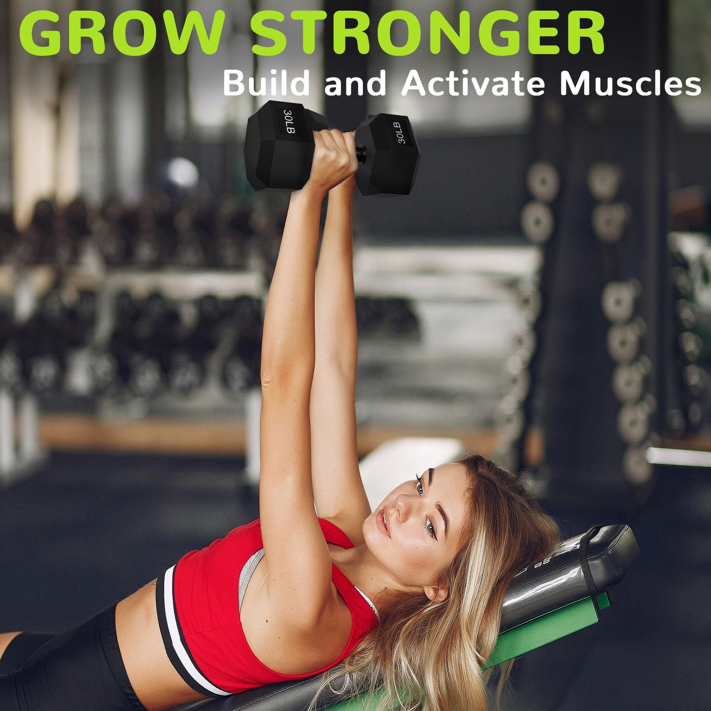 Fitvids Rubber Encased Exercise & Fitness Hex Dumbbell, Hand Weights with Anti-Slip Metal Handle for Home Gym, Multiple Sizes, 30LB Single