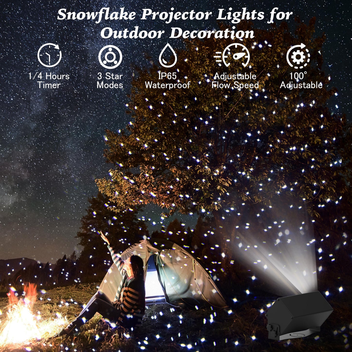 Outdoor Star Lights Projector, AIRIVO White Laser Fairy Lights Projector, Christmas Snowflake Projector 3 Lighting Modes Garden Light with Remote Control for Home, Patio,Landscape