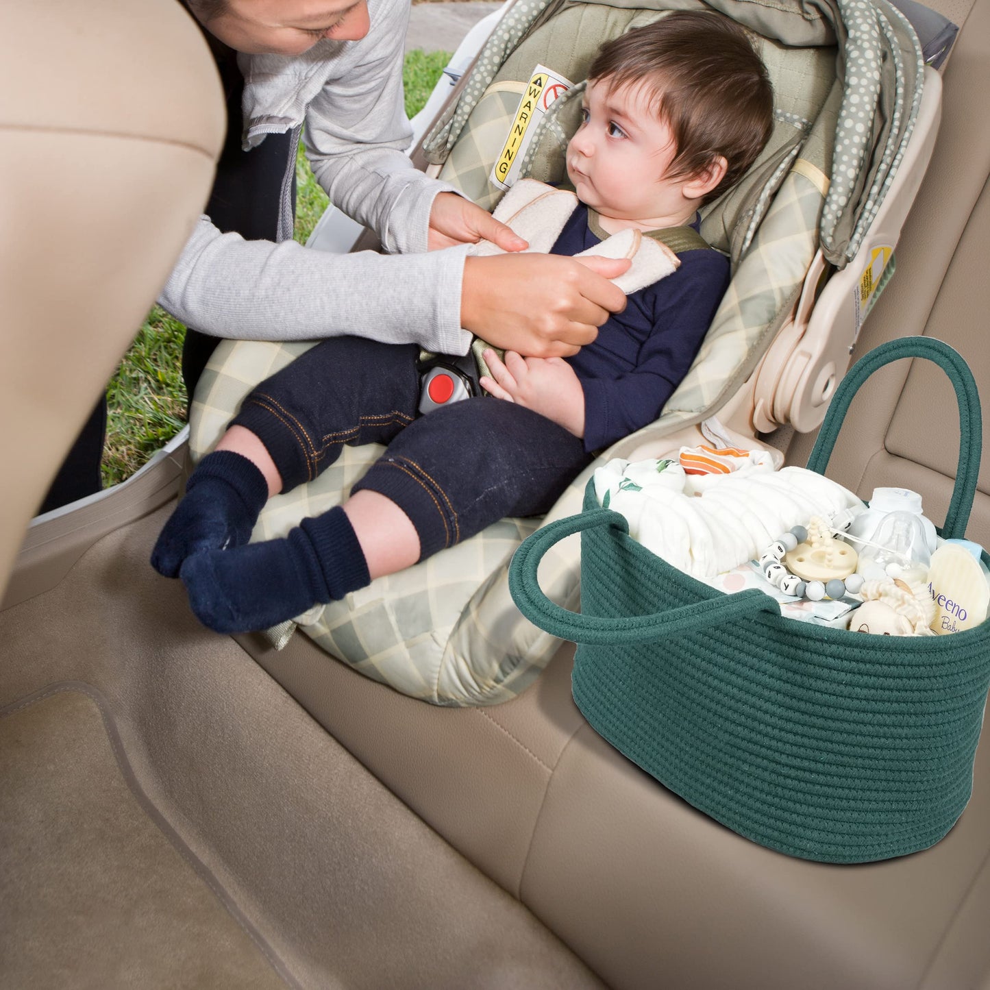 XUANGUO Large Baby Diaper Caddy Organizer for Girl Boy Rope Nursery Storage Bin Basket Portable Holder Tote Bag for Changing Table Car Travel Baby Shower Gifts basket dark green