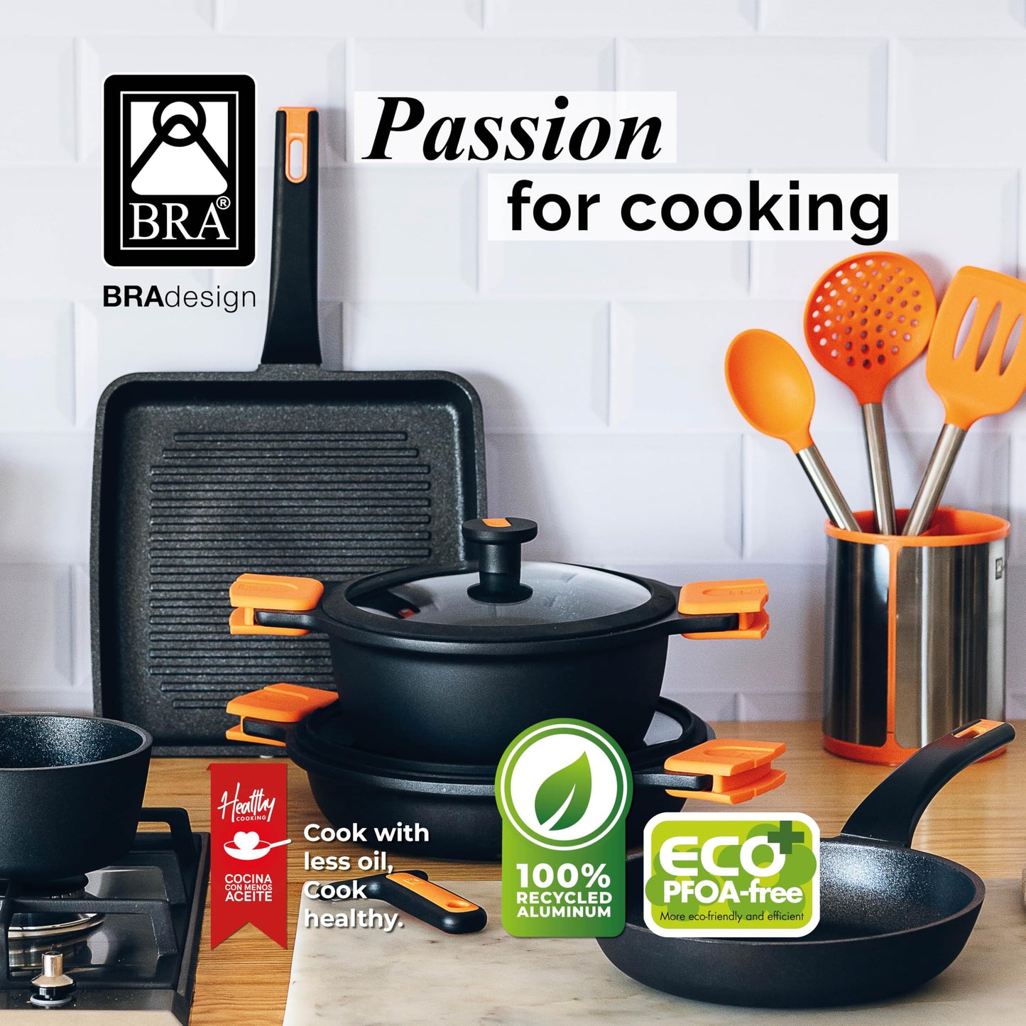 BRA COOKWARE Efficient Pro Sauce Pan | 6.3 inches - 1.13 quarts Non-Stick Cast Aluminum Low Pot | All Heat Sources Compatible | PFOA Free | Ergonomic Heat-Resistant Handle | Non Deformable