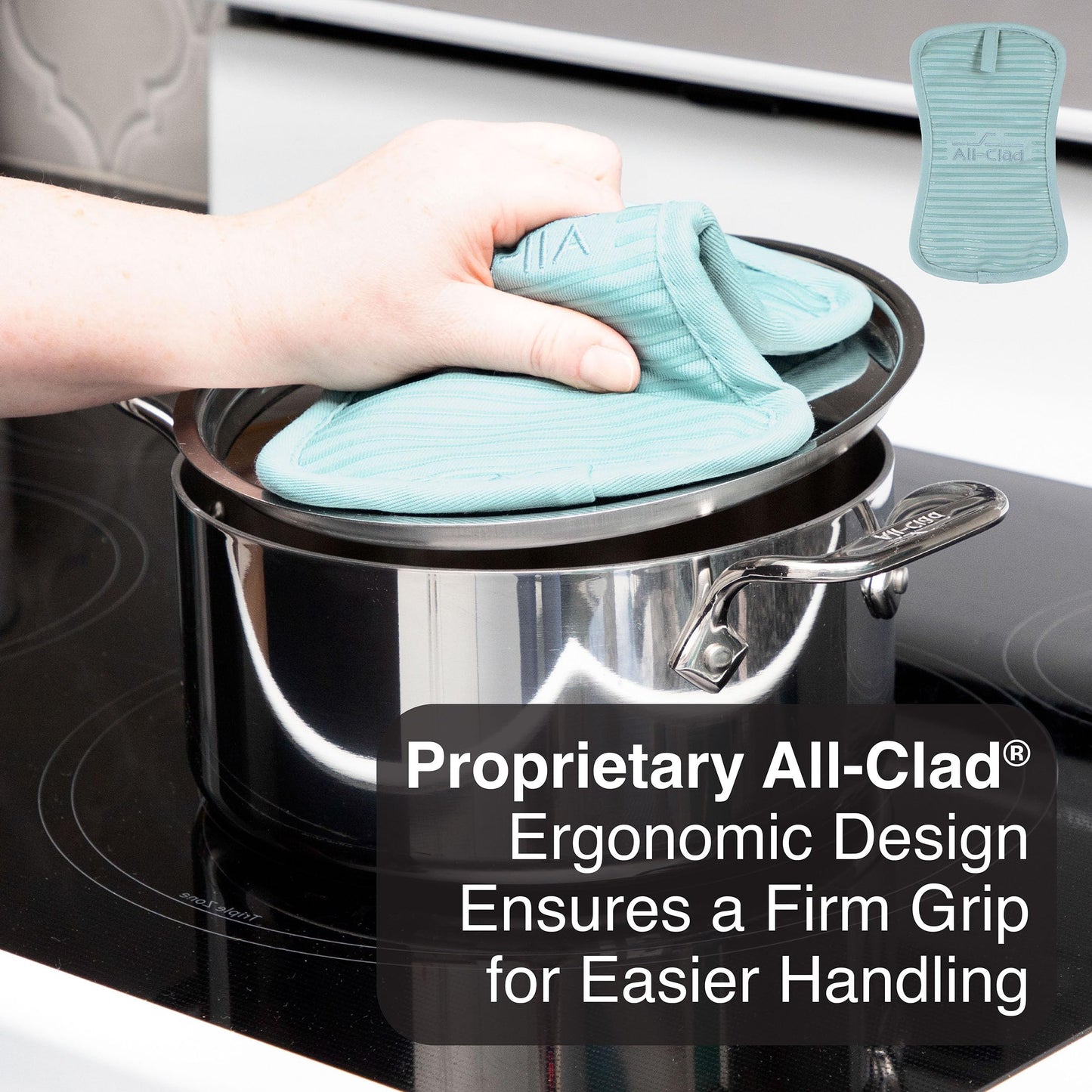 All-Clad Premium Pot Holder & Heating Pad, (2-Pack) Heat Resistant to 500 Degrees, 100% Cotton 10"x6.25" for Kitchen and Barbeque, Rainfall