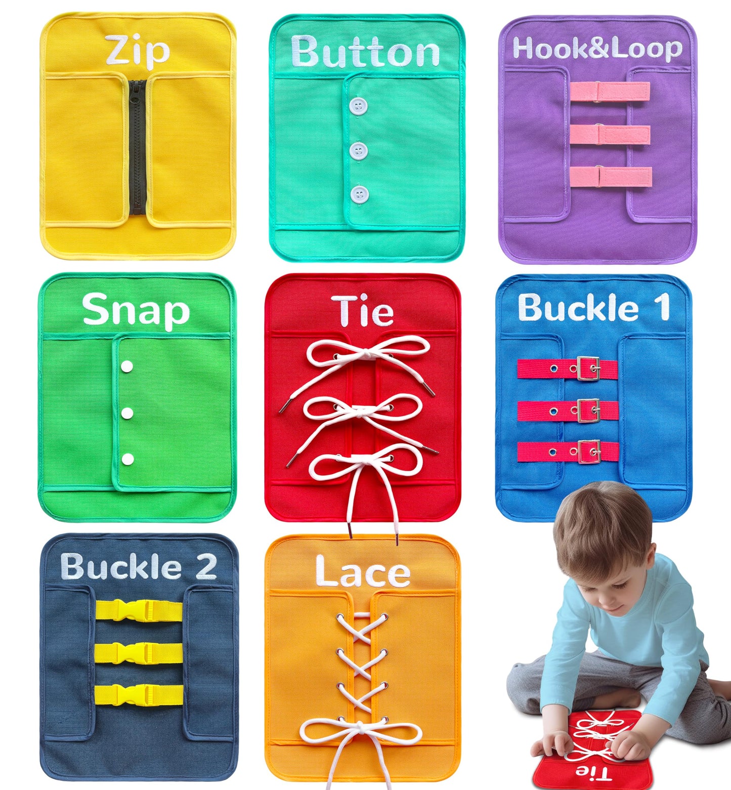 Craftstory Toddlers Montessori Busy-Board for 3 4 5 Year Basic-Life-Skills Shoe-Tying Practice for Kids, Buckle Zip String Toys Fine-Motor Skill Toys Teacher Resoures Preschool Classroom, Medium