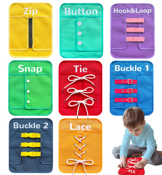 Craftstory Toddlers Montessori Busy-Board for 3 4 5 Year Basic-Life-Skills Shoe-Tying Practice for Kids, Buckle Zip String Toys Fine-Motor Skill Toys Teacher Resoures Preschool Classroom, Medium