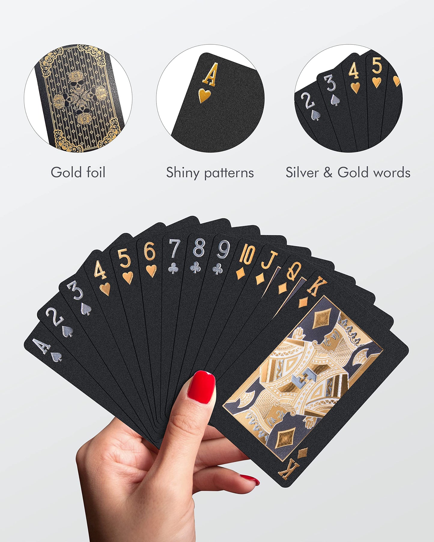 BIERDORF Diamond Waterproof Black Playing Cards, Poker Cards, HD, Deck of Cards (Gold Skull)