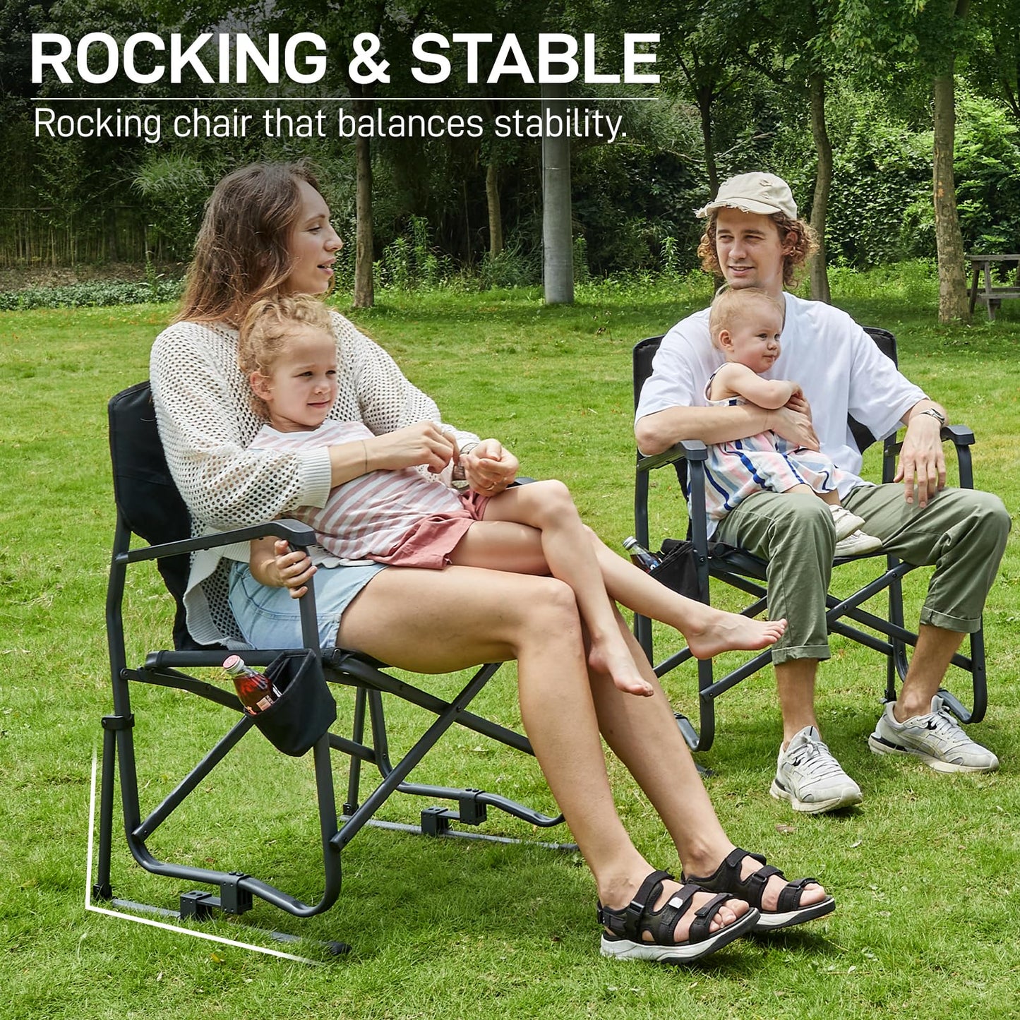 EVER ADVANCED Rocking Chair Outdoor, Quick Set Rocker Camping Chair for Adult, Foldable Rocker Chair Lightweight, Portable Folding Rocker Chair for Patio, Living Room, Balcony, Supports 300 LBS, Black