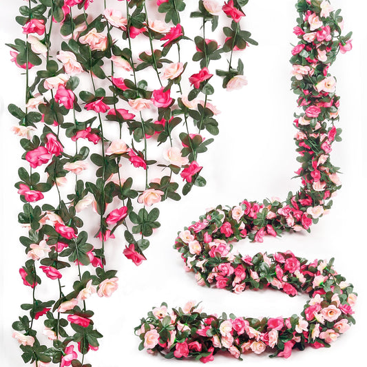 Miracliy 5Pcs 41FT Pink Flower Garland Artificial Rose Arch Vines Fake Spring Floral Garland for Flower Wall Backdrop Wedding Mothers Day Garden Tea Party Decoration