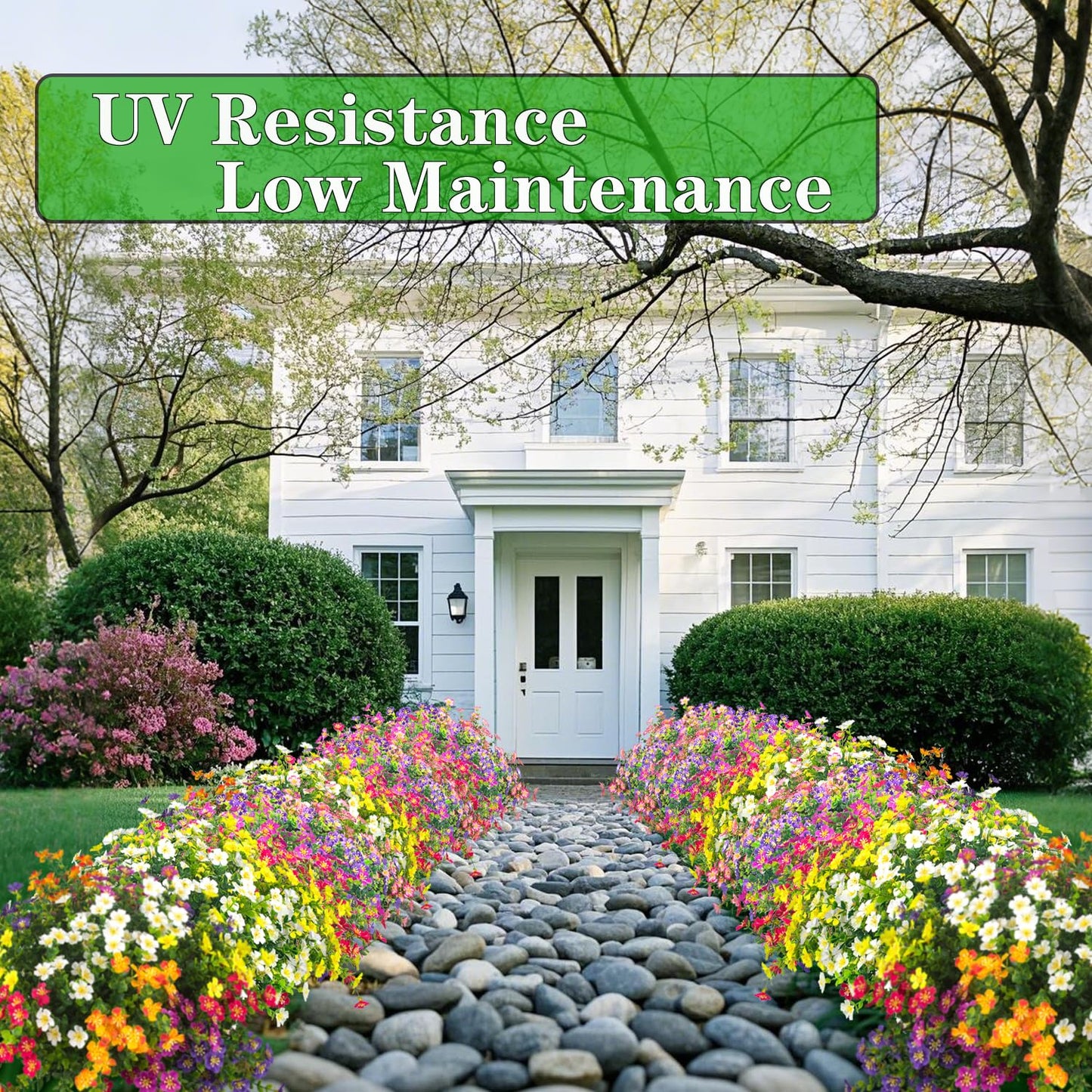 Grunyia Outdoor Artificial Flowers UV Resistant & Fade Proof, 12 Pack Realistic Fake Flowers for Garden, Patio, Lawn Decor - Weatherproof Plastic Plants (White)