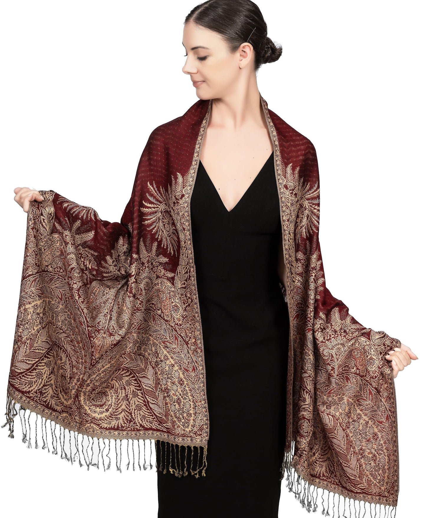 Achillea Reversible Paisley Pashmina Rave Scarf, Shawls and Wraps for Evening Dresses, Exotic Indian Scarves for All Season