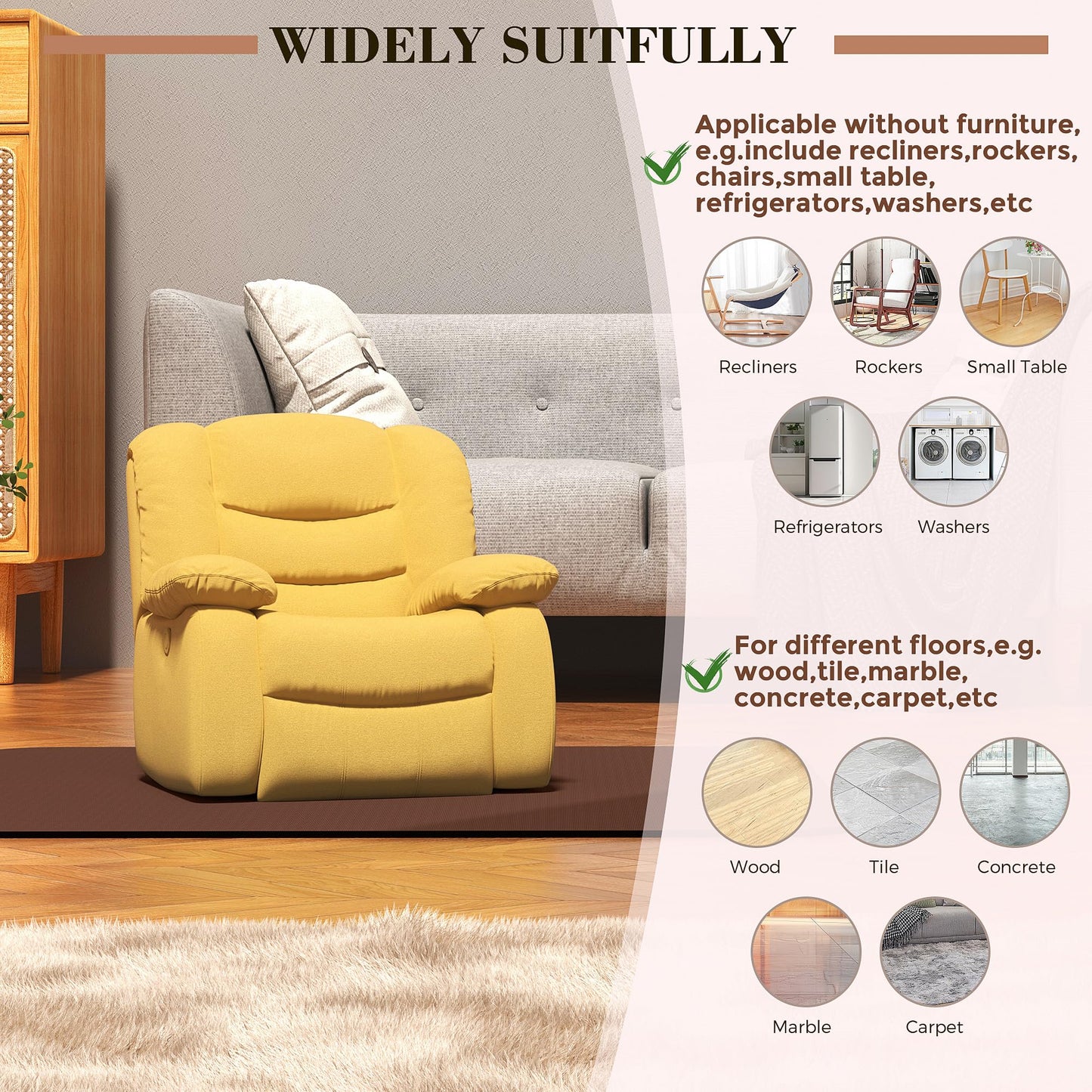 Recliner Pads for Hardwood Floors Brown, Under Recliner Mat to Keep Furniture from Sliding, Non-Slip Recliner Grippers, Anti-Slip Furniture Pads, Recliner Floor Protectors for Hardwood