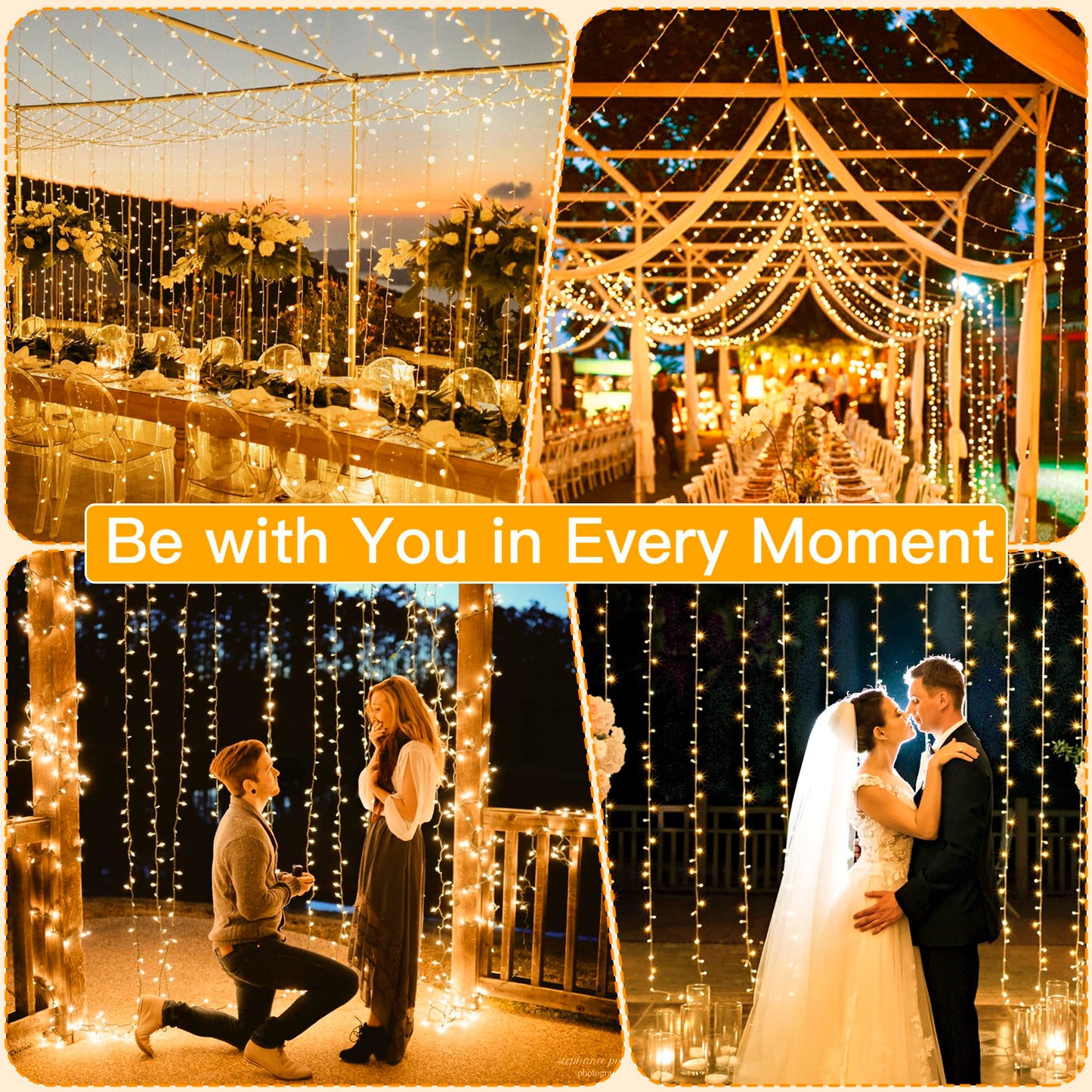 Ollny Christmas Curtain Lights 300 LED 9.8 FTx9.8 FT, Outdoor Waterproof Curtain String Lights with Remote Timer 8 Modes, USB Waterfall Window Lights for Wall Backdrop Home Decorations (Warm White)