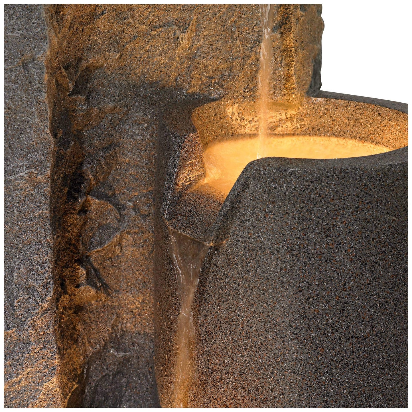 Bowl and Pillar 34 1/2" High Large Modern Zen Outdoor Decor Faux Stone Floor Fountain with Light LED Standing Waterfall Tiered Water Feature for Outside Garden Patio Yard Backyard - John Timberland