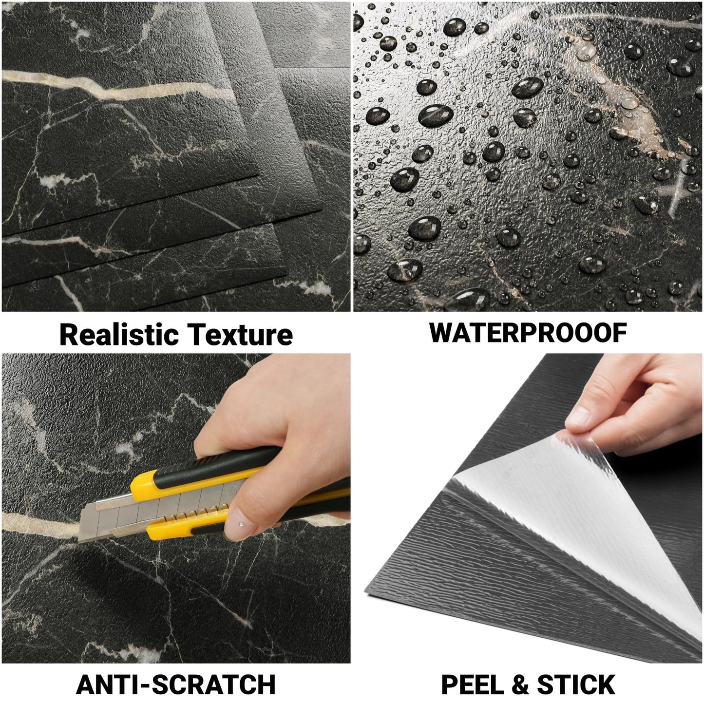 Decotalk 30-Sheet Peel and Stick Flooring Tile Floor Black Floor Tile for Bathroom Kitchen 12x12 Inch Black Marble Tile Floor Shower Floor Tile Self Adhesive Floor Tile Vinyl Peel and Stick Floor Tile