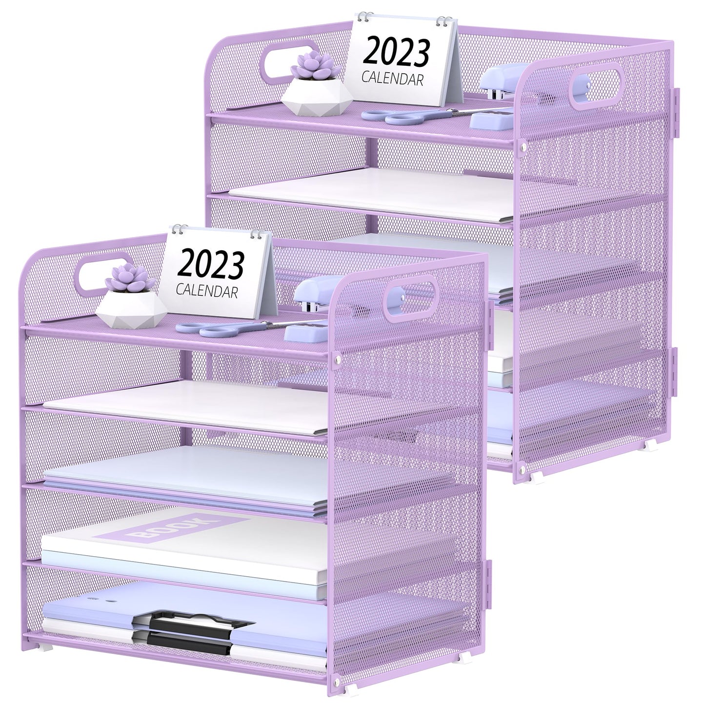 Supeasy 5 Trays Paper Organizer Letter Tray with Handle-Mesh Desk File Organizer, Paper Sorter Desk Organizer for Office, Home or School