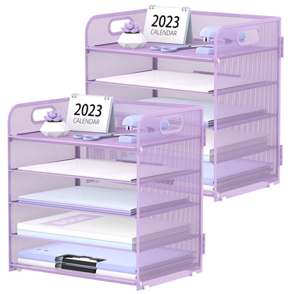 Supeasy 5 Trays Paper Organizer Letter Tray with Handle-Mesh Desk File Organizer, Paper Sorter Desk Organizer for Office, Home or School
