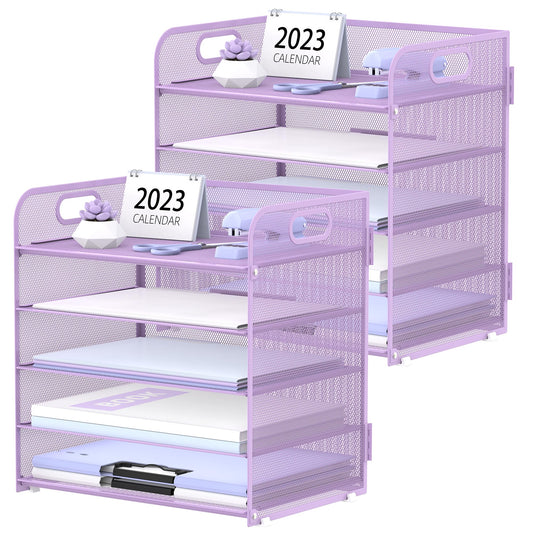 Supeasy 5 Trays Paper Organizer Letter Tray with Handle-Mesh Desk File Organizer, Paper Sorter Desk Organizer for Office, Home or School