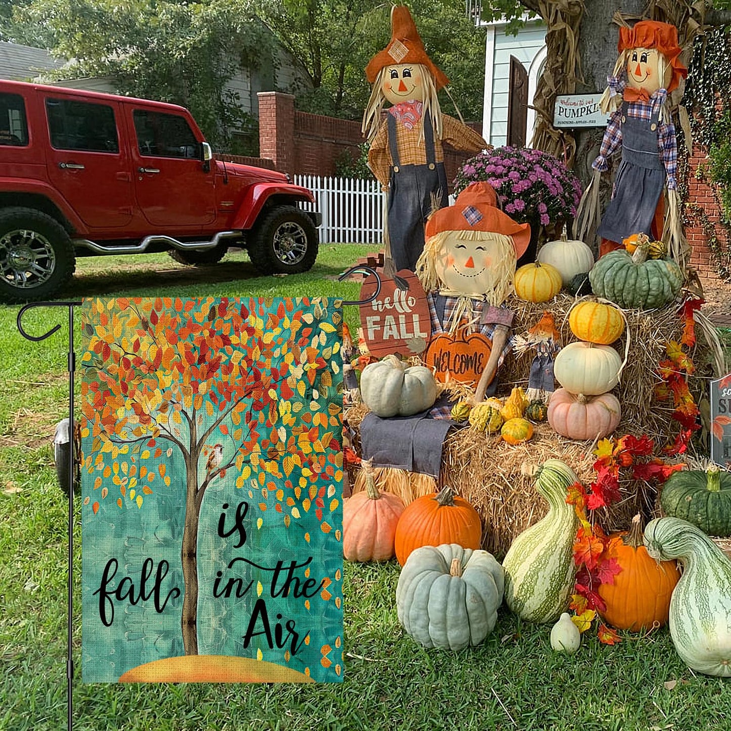 OQUAYA Fall Garden Flag 12x18 Inch Double Sided, Small Burlap Autumn Tree Maple Leaves Seasonal Yard Outdoor Flag