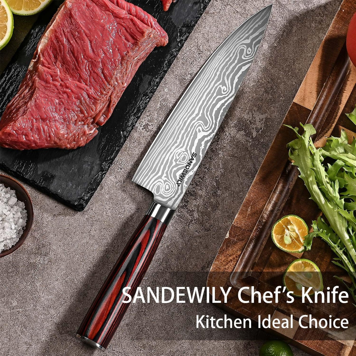 SANDEWILY Japanese Kitchen Chef Knife Set & Sheaths 3PCS High Carbon Stainless Steel Ultra Sharp Knives 8" Chefs Knife 7" Cutting Knife 5" Utility Knife with Gift Box for Home Restaurant