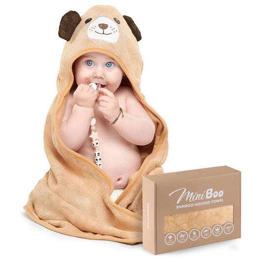 MINIBOO Hooded Baby Towels for Newborn & Toddler - Super Soft Baby Bath Towels with Hood, Highly Absorbent Viscose Made from Bamboo Hooded Towel for Boys, Girls, Newborn Essentials.