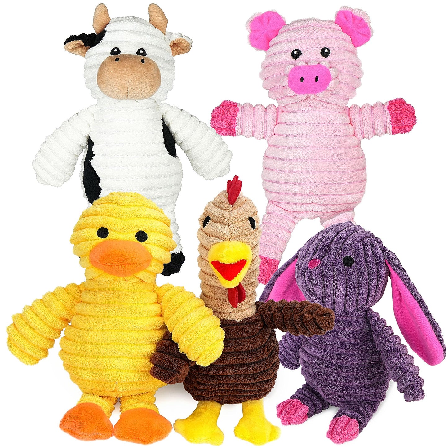 Prime Pets Dog Toys, 5 Pack, Plush Dog Squeaky Toys, Assortment Value Bundle Animal Pet Toy for Small Medium Large Dogs, Stuffed Puppy Chew Toy