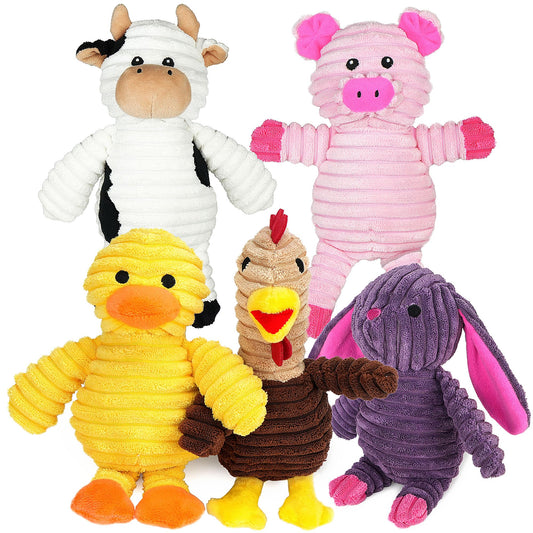 Prime Pets Dog Toys, 5 Pack, Plush Dog Squeaky Toys, Assortment Value Bundle Animal Pet Toy for Small Medium Large Dogs, Stuffed Puppy Chew Toy