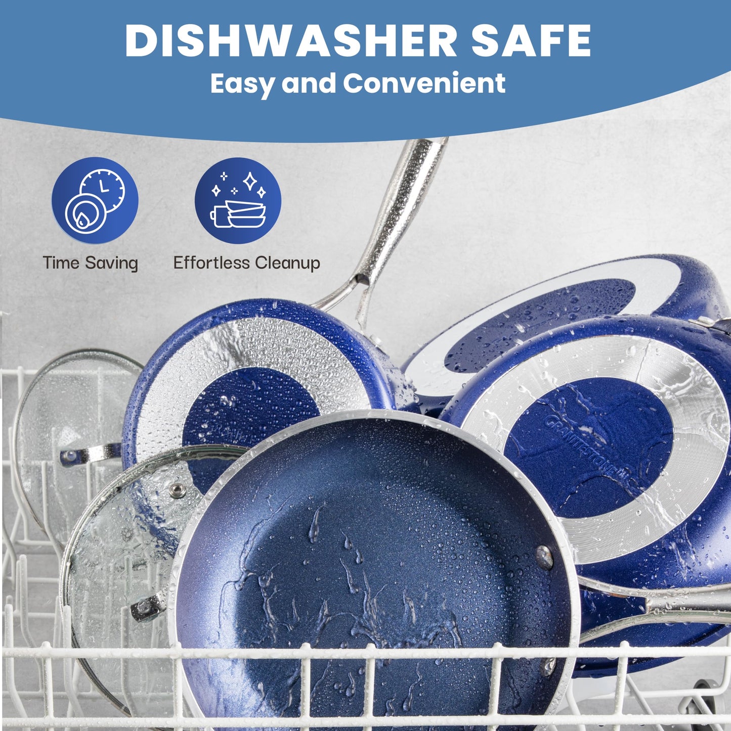 Granitestone 15 Pc Kitchen Pots and Pans Set Non Stick, Kitchen Cookware Sets, Pot and Pan Set, Nonstick Cookware Set, Diamond Coated Non Stick Pots and Pan Set, Dishwasher Safe - Blue