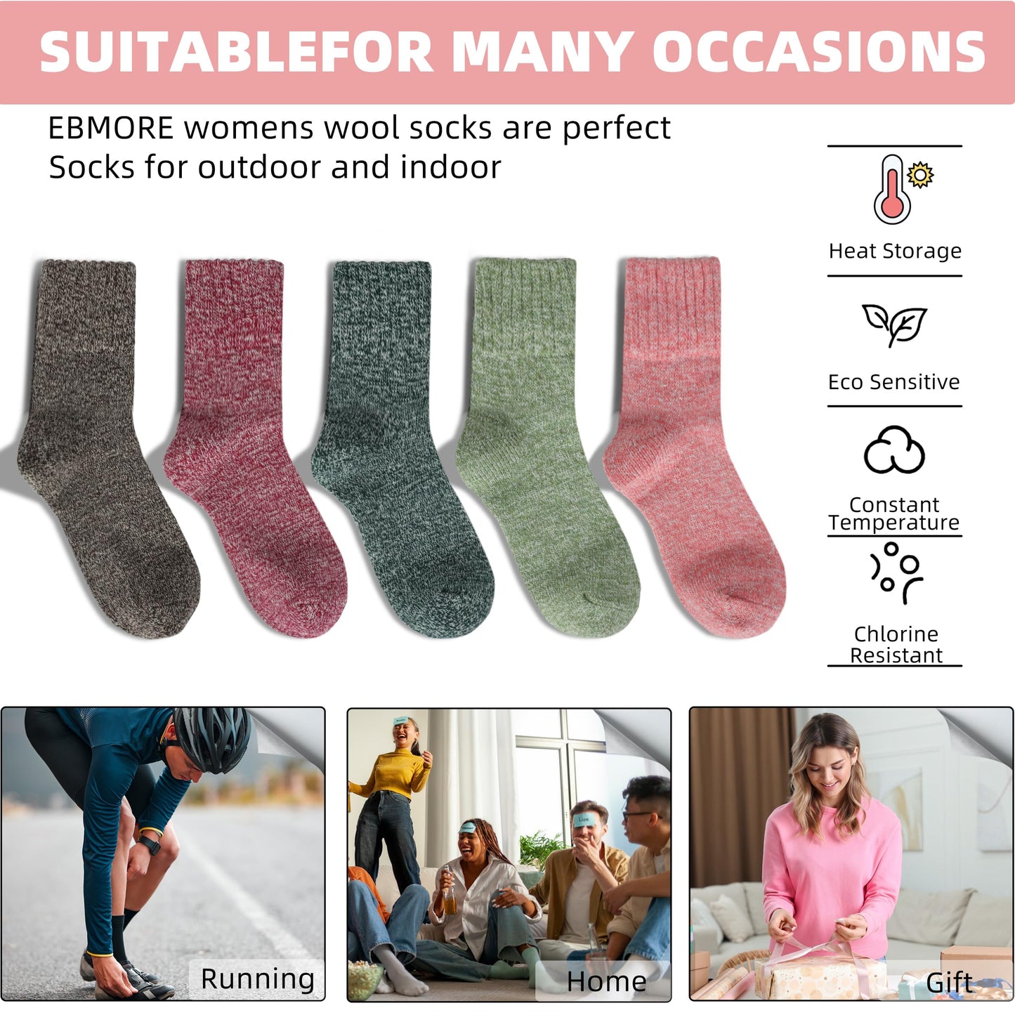 LWWTBS Womens Wool Socks 5 Pairs Winter Warm Thick Knit Wool Soft Vintage Casual Crew Socks Gifts for Women Men (Mul-5)