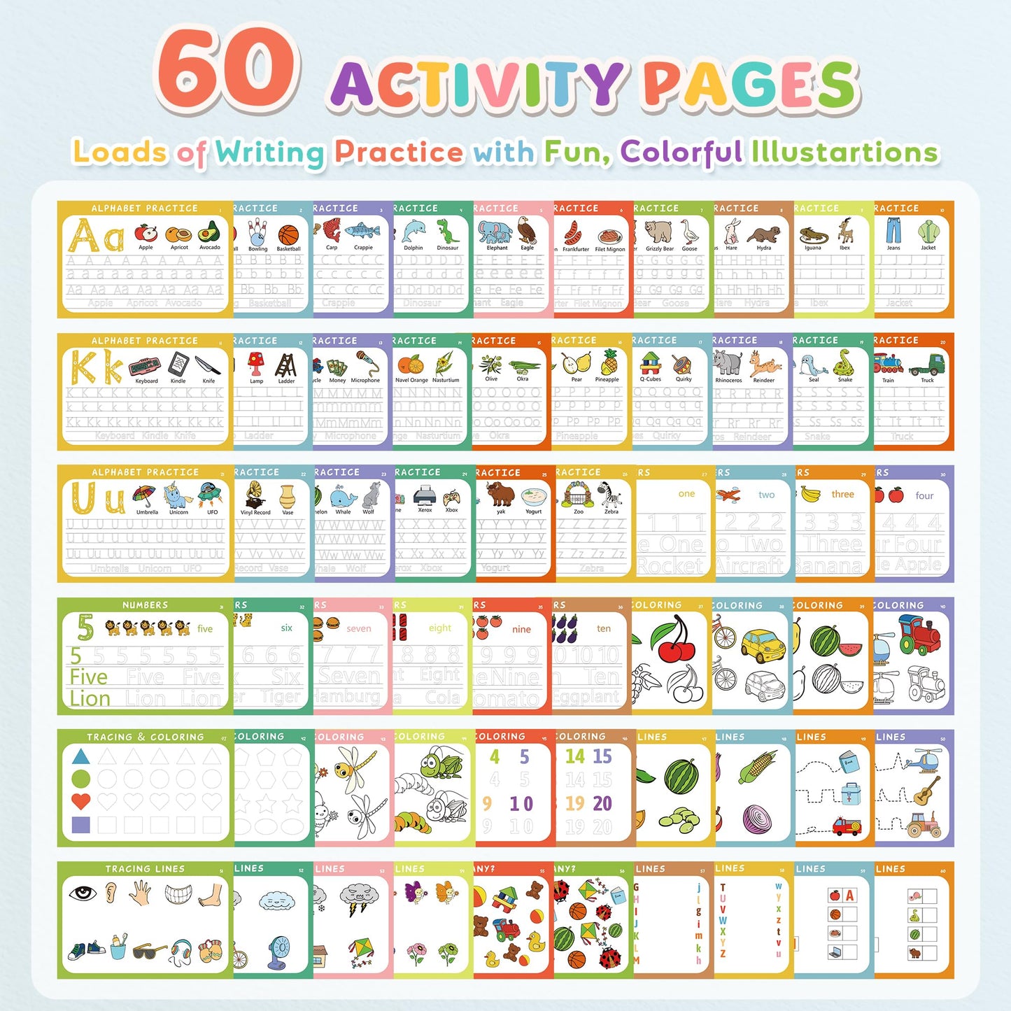 Fabeto Preschool Learning Activities Educational Workbook: Prek Handwriting Practice Tracing Busy Book - Toddlers Educational Toys - Autism Learning Materials | Montessori Games for Kids Age 2 3 4 5