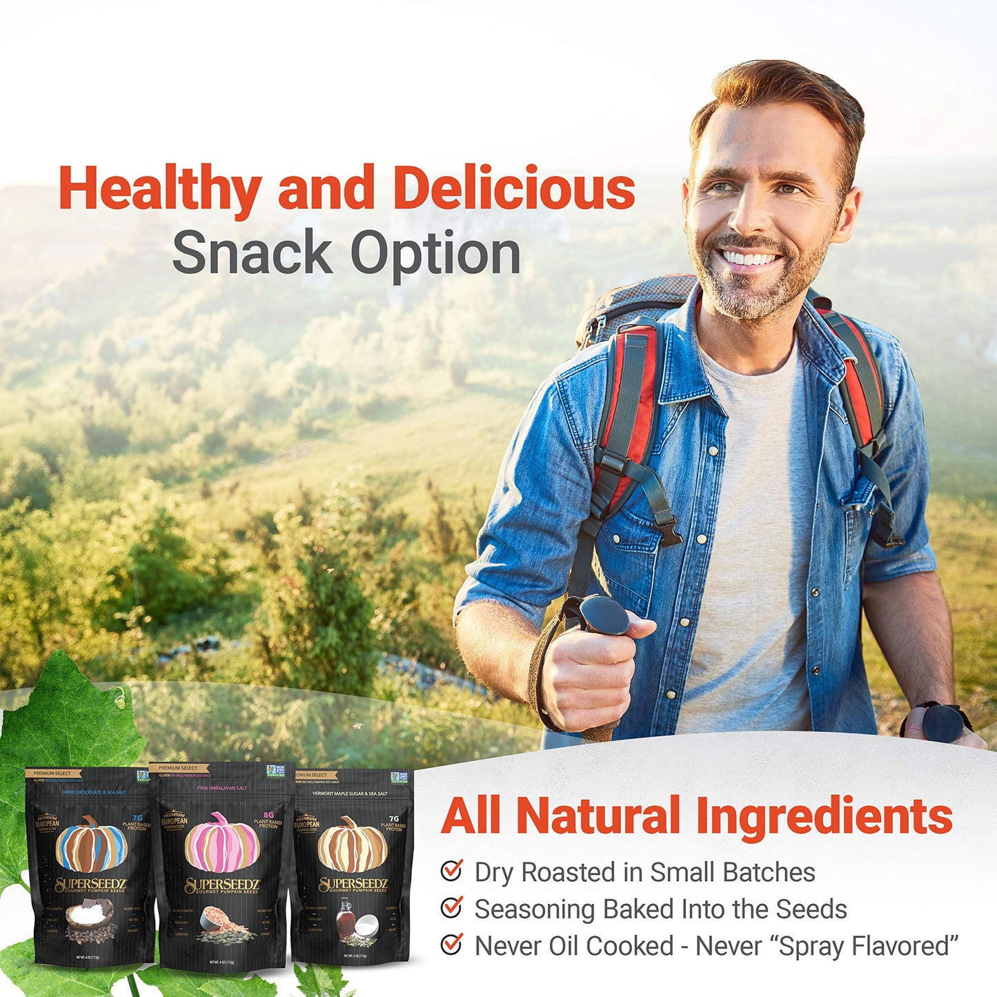 SuperSeedz Dry Roasted Pumpkin Seeds with Pink Himalayan Sea Salt - Pepitas, Whole 30, Vegan, Keto, 7g Plant Based Protein, Produced in USA, Nut Free, Fresh Gluten Free Snack (4oz, 6-pack)