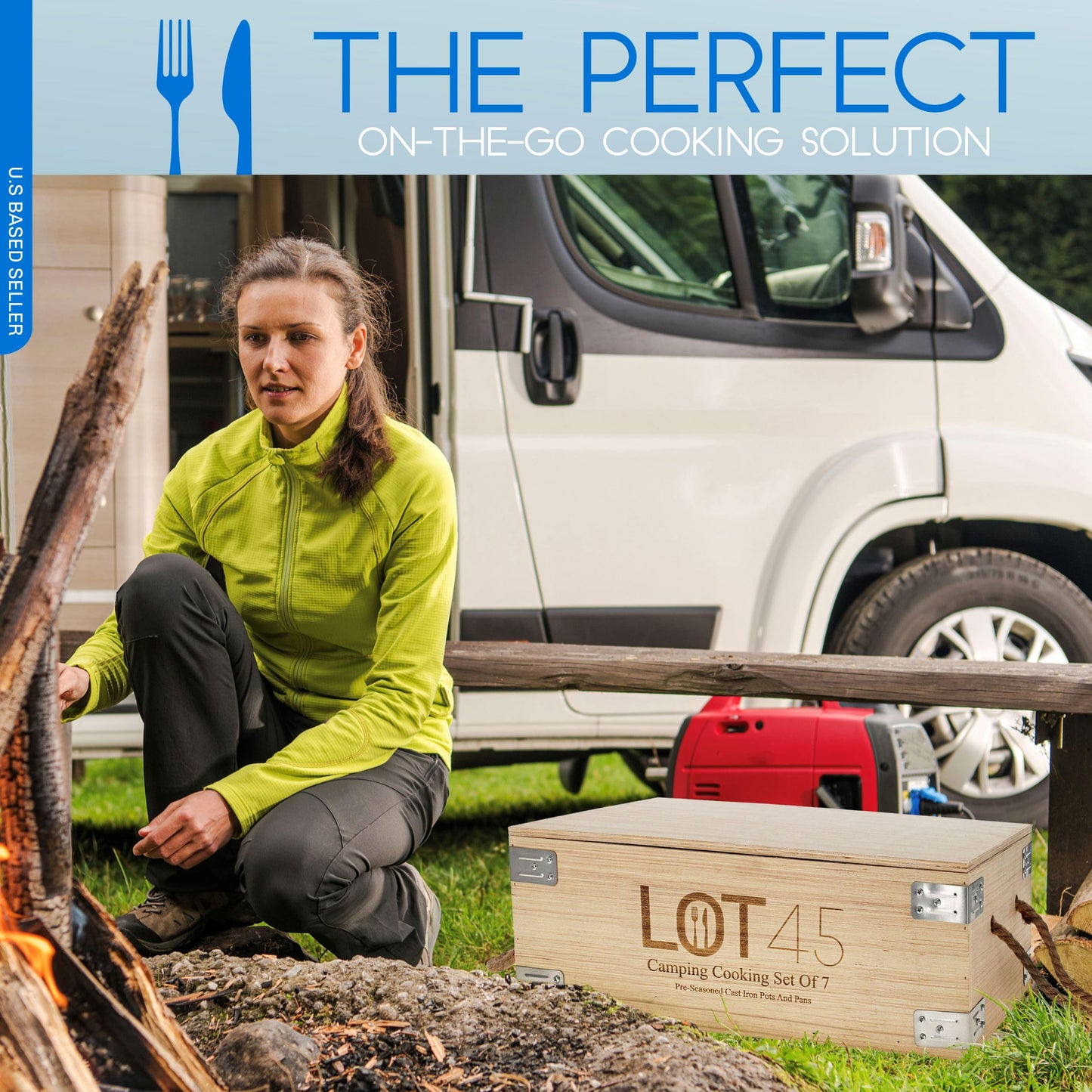 Lot45 Pre-Seasoned Dutch Oven Camping Cooking Set Cookware - Cast Iron Griddle, 4qt Dutch Oven, Griddle Pan, Frying Pan, Pre-Seasoned Cast Iron Camping Cooking Set with Storage