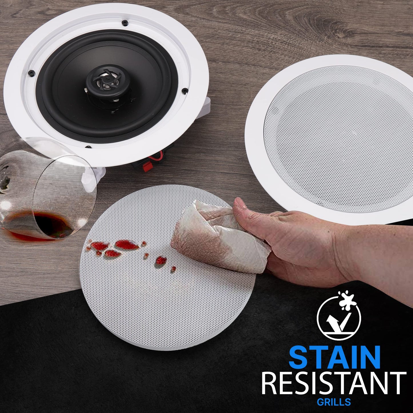 Pyle Pair 6.5” Flush Mount In-wall In-ceiling 2-Way Home Speaker System Spring Loaded Quick Connections Dual Polypropylene Cone Polymer Tweeter Stereo Sound 200 Watts (PDIC1661RD) White