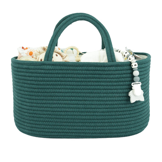 XUANGUO Large Baby Diaper Caddy Organizer for Girl Boy Rope Nursery Storage Bin Basket Portable Holder Tote Bag for Changing Table Car Travel Baby Shower Gifts basket dark green