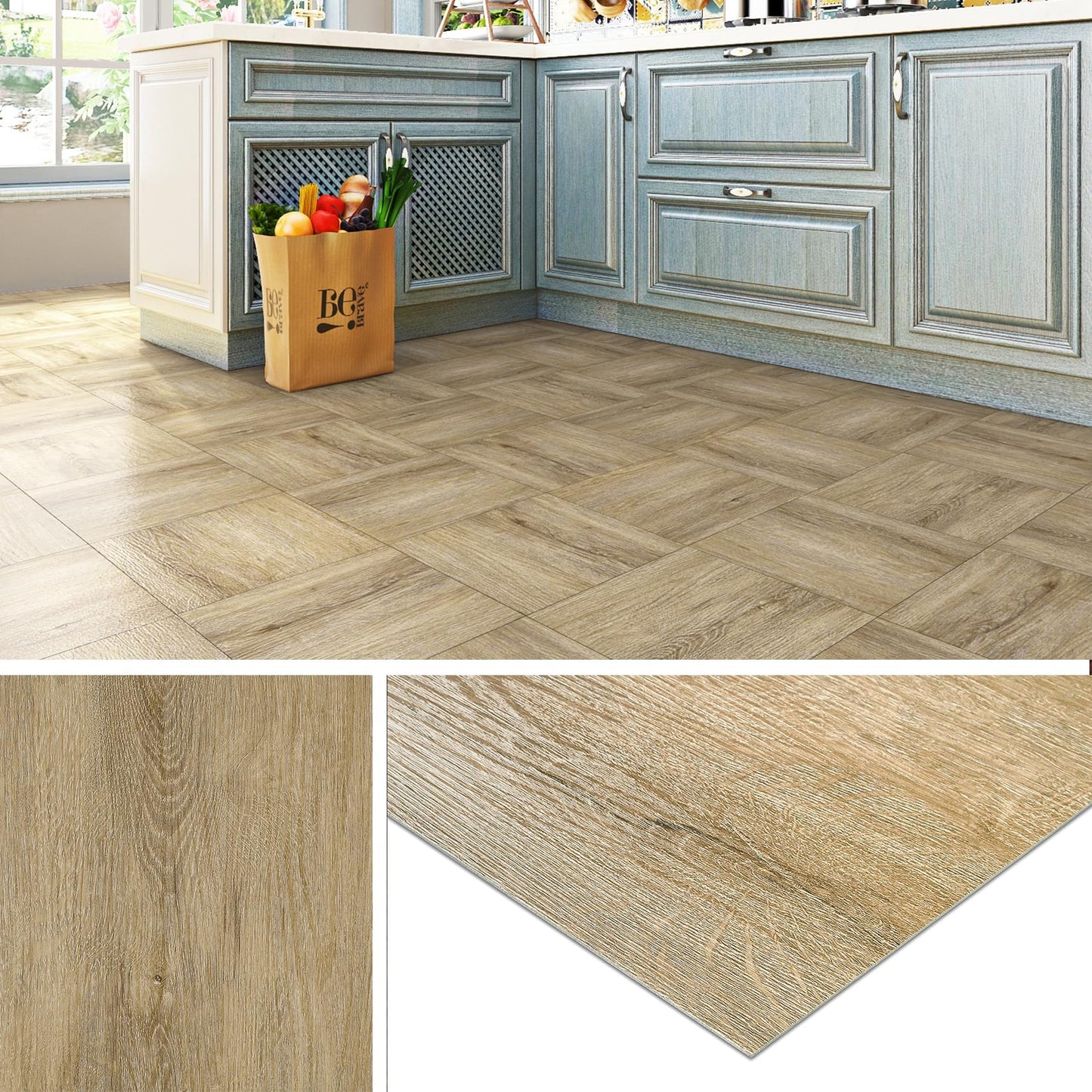 Livelynine Peel and Stick Floor Tile Light Wood Vinyl Flooring Sheet Waterproof Self Adhesive Natural Wood Laminate Flooring Sticky Wooden Floor Tiles for Kitchen Bedroom Living Room 12x12 4-Sheets