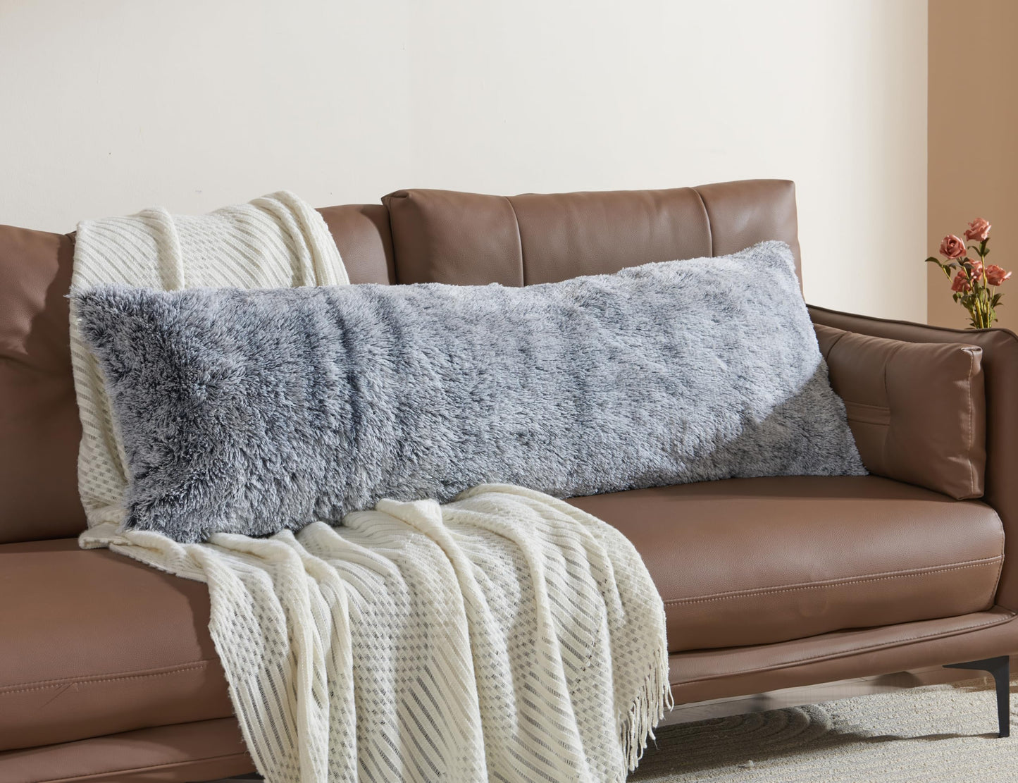 WSOFRLAC Cooling Body Pillow Case Cover with Zipper 20x54 Cooling Body Pillow Cases King Size Pillow Cases Fluffy Dark Gray Cool Long Body Pillows Cases for Adults Kids Side Sleeper Machine Washable