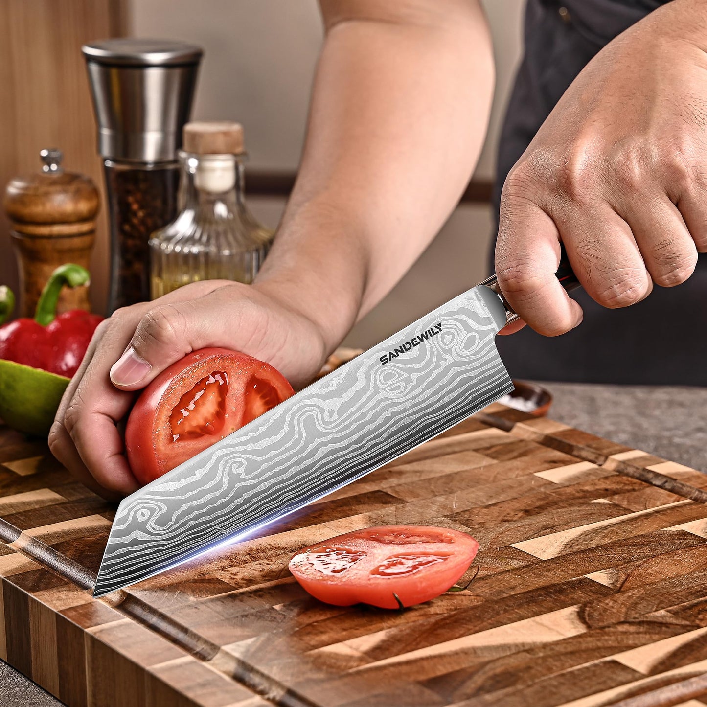 SANDEWILY Japanese Kitchen Chef Knife Set & Sheaths 3PCS High Carbon Stainless Steel Ultra Sharp Knives 8" Chefs Knife 7" Cutting Knife 5" Utility Knife with Gift Box for Home Restaurant
